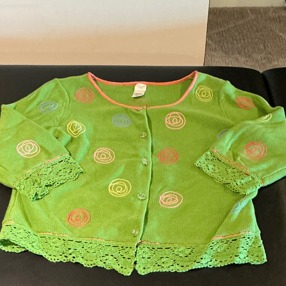 Garnet Hill Green Cardigan with Pink Embroidery